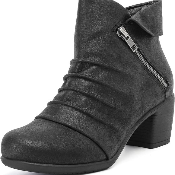 Women's Microfiber Ankle Boots Chunky Heel Waterproof Non-slip Fall Winter - Picture 1 of 6